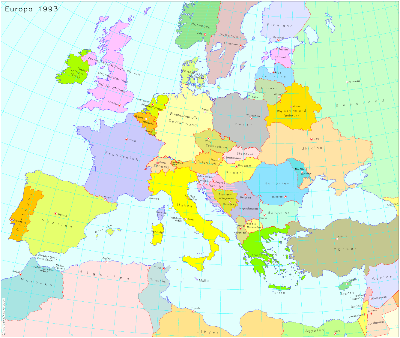 Карта европы 1990г